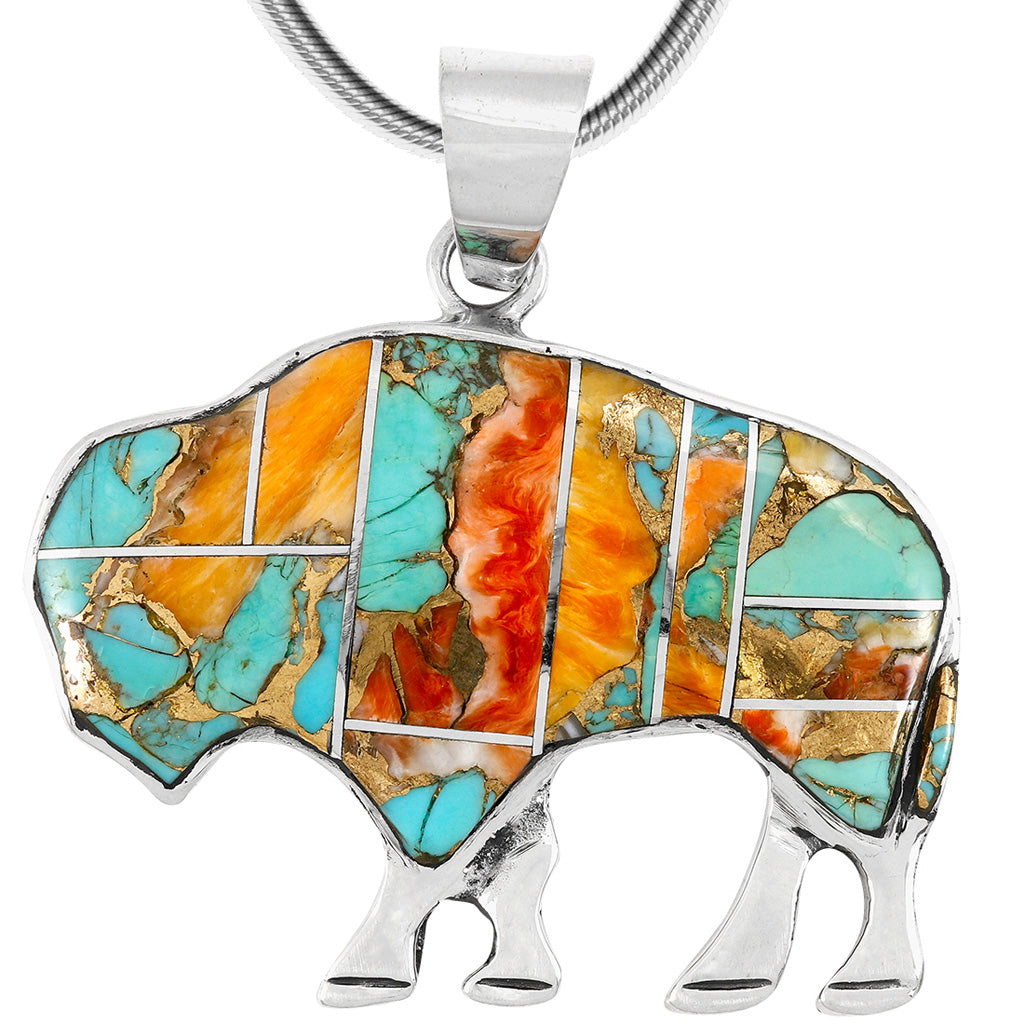 Buffalo Spiny Turquoise Pendant SilverBronzé P3305-SB-C89