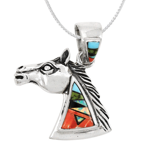 Horse Multicolor Pendant Sterling Silver P3307-C01