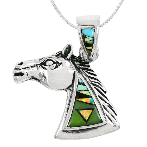 Horse Green Turquoise Pendant Sterling Silver P3307-C22