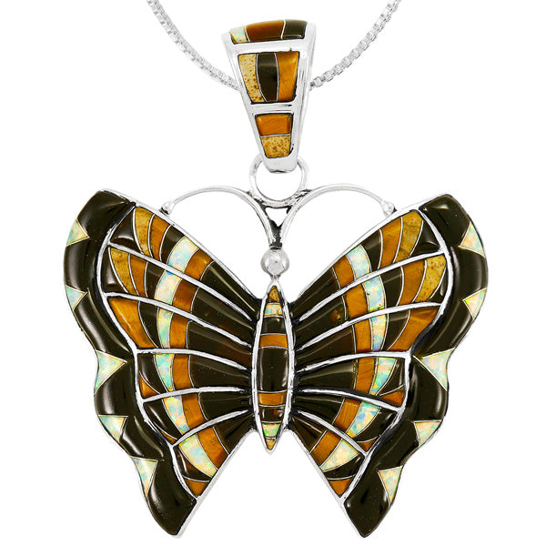 Butterfly Tiger Eye Gemstone Pendant Sterling Silver P3314-C34