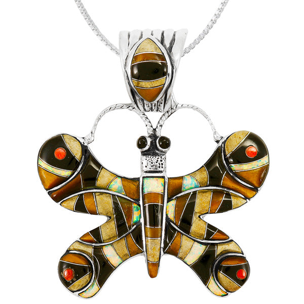 Butterfly Tiger Eye Gemstone Pendant Sterling Silver P3315-LG-C34