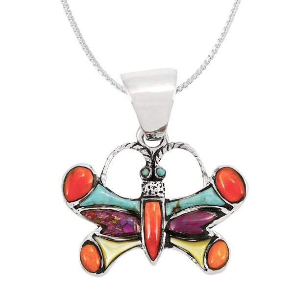 Multicolor Butterfly Pendant Sterling Silver P3315-SM-C71