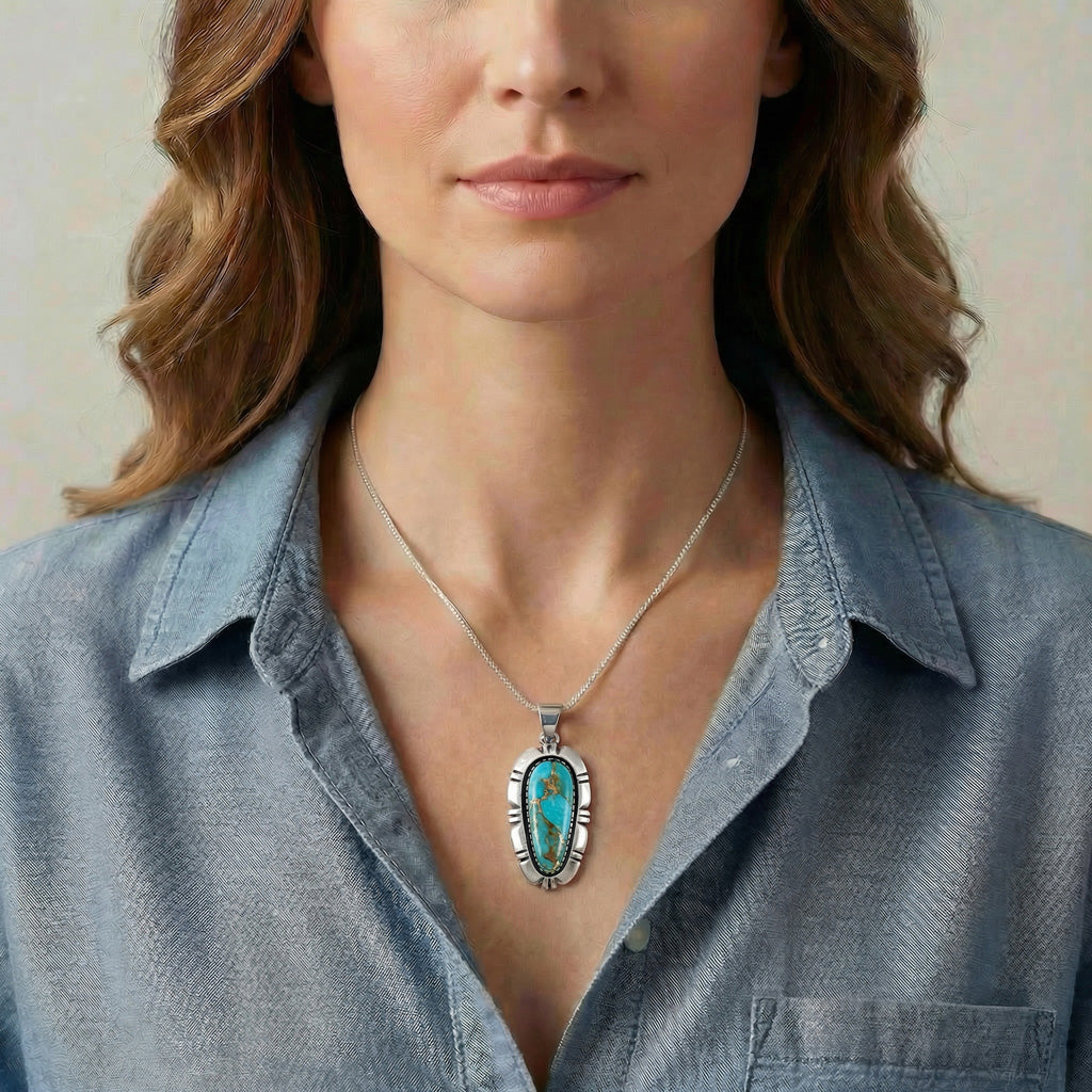 Sterling Silver Pendant Matrix Turquoise P3320-C84