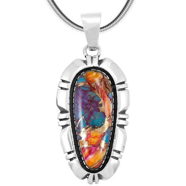 Rainbow Spiny Turquoise Pendant Sterling Silver P3320-C91