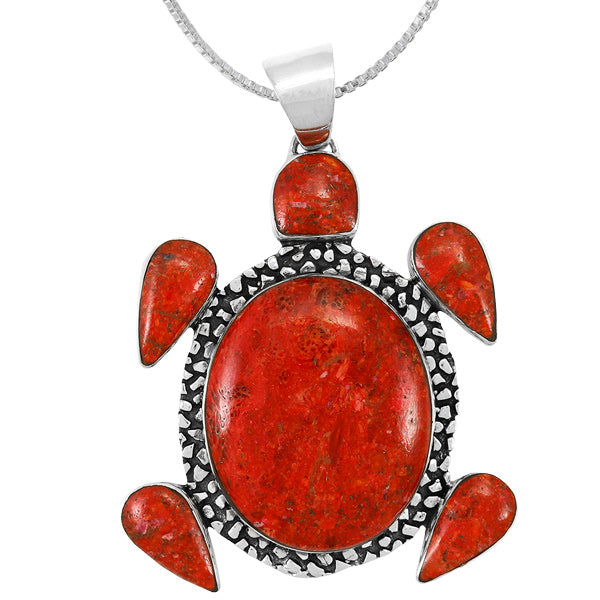 Turtle Pendant Coral Sterling Silver P3321-C74