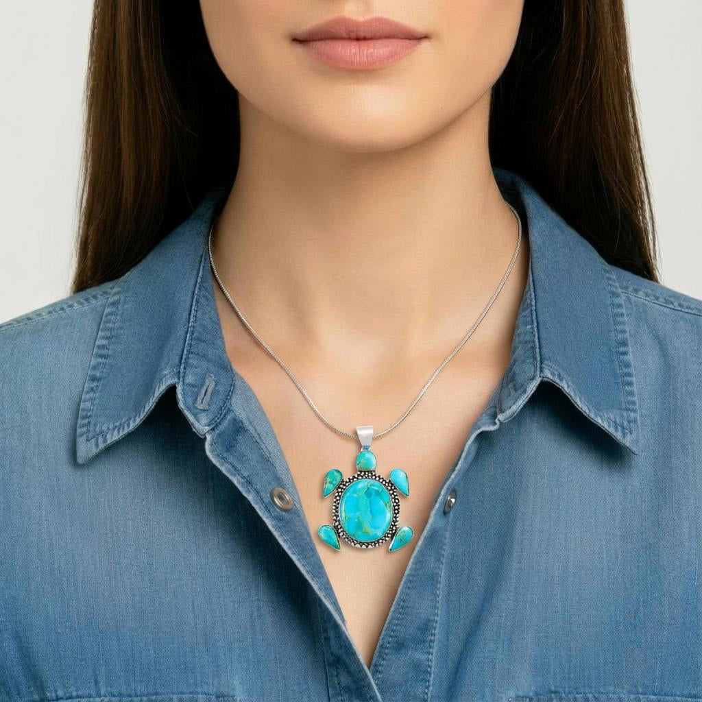 Turtle Pendant Turquoise Sterling Silver P3321-C75