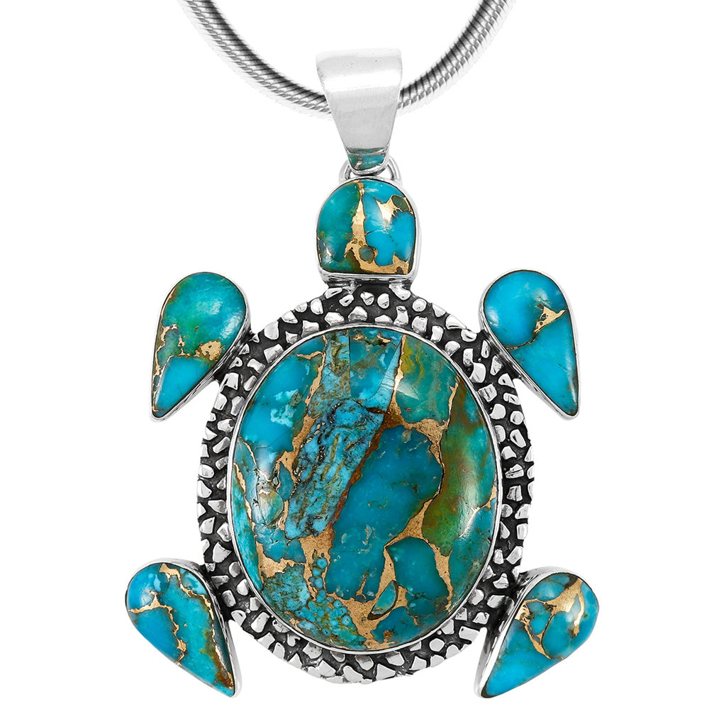 Turtle Pendant Matrix Turquoise Sterling Silver P3321-C84