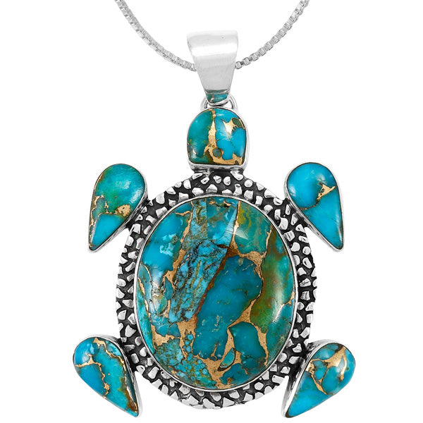 Turtle Pendant Matrix Turquoise Sterling Silver P3321-C84