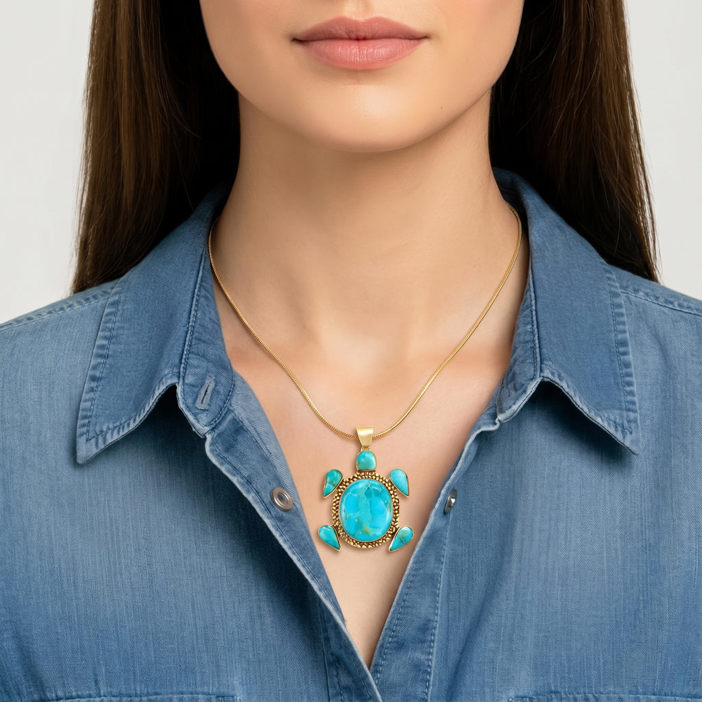 Turtle Matrix Turquoise Pendant GoldCopper P3321-GB-C84