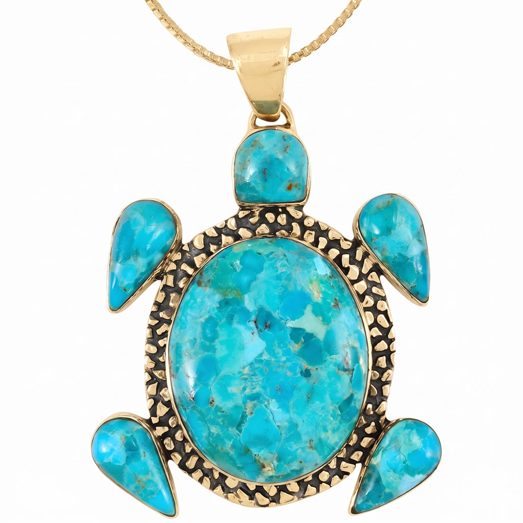 Turtle Matrix Turquoise Pendant GoldCopper P3321-GB-C84