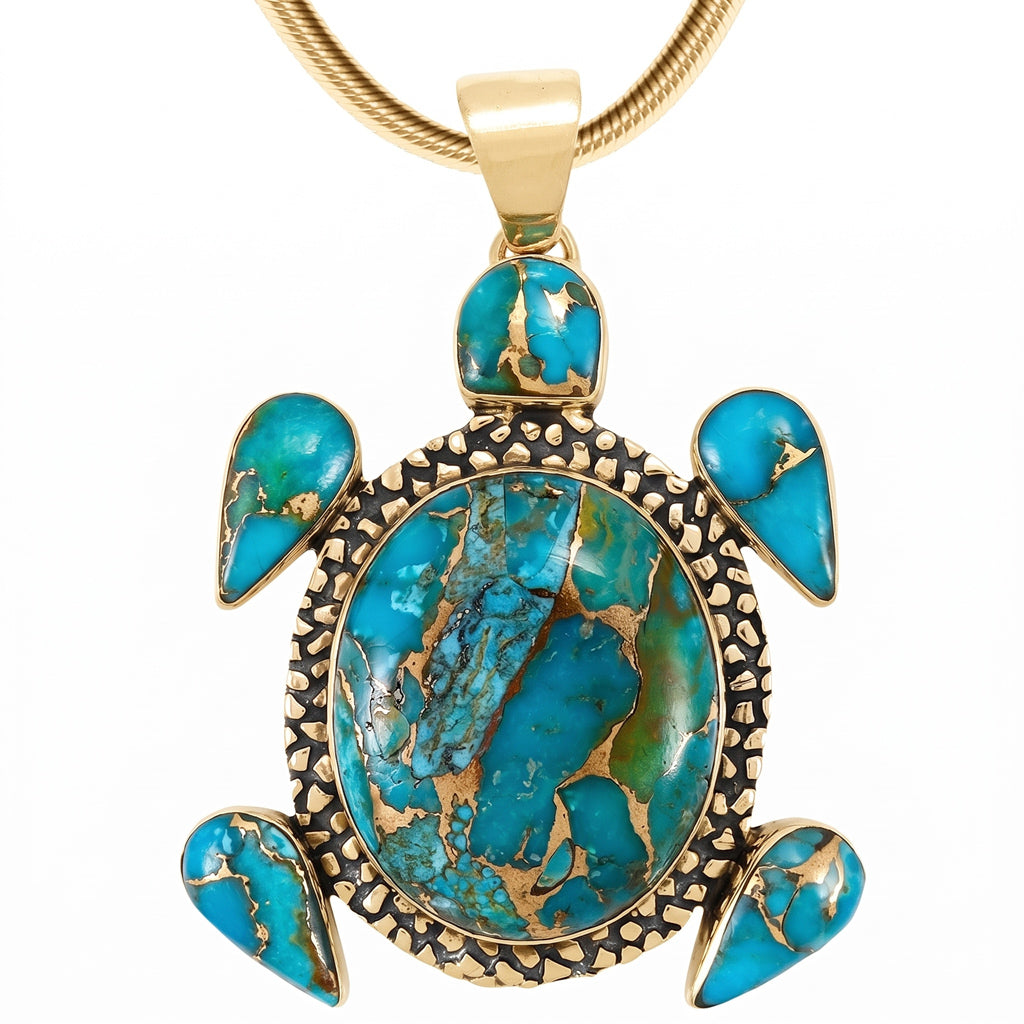 Turtle Matrix Turquoise Pendant GoldCopper P3321-GB-C84