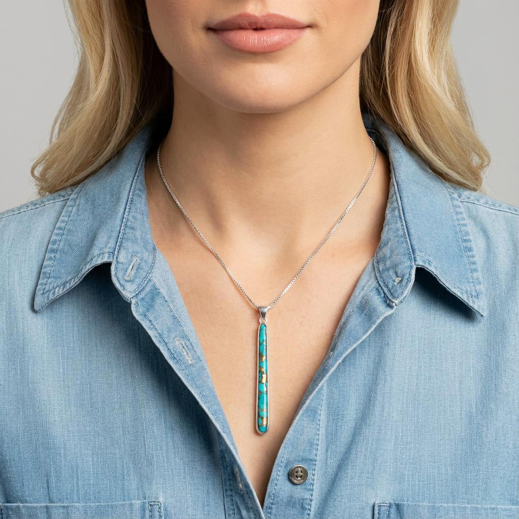 Matrix Turquoise Pendant Sterling Silver P3324-C84