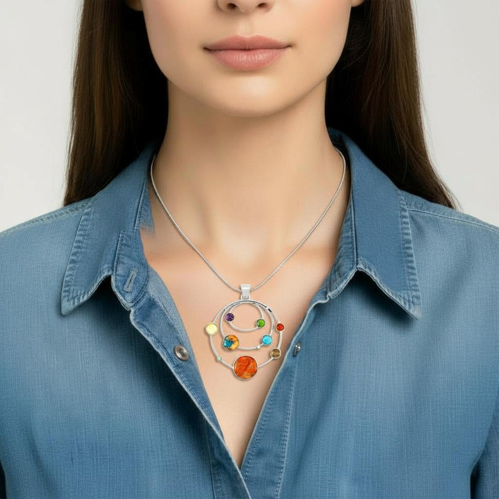 Planets Multicolor Pendant Sterling Silver P3325-LG-C71 (Large Version)