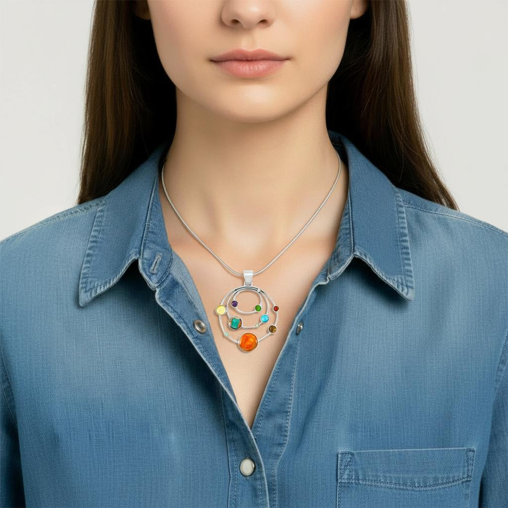 Planets Multicolor Pendant Sterling Silver P3325-SM-C71