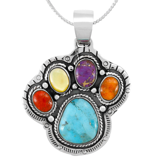 Multicolor Paw Pendant Sterling Silver P3326-C71