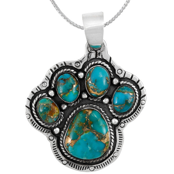Matrix Turquoise Paw Pendant Sterling Silver P3326-C84