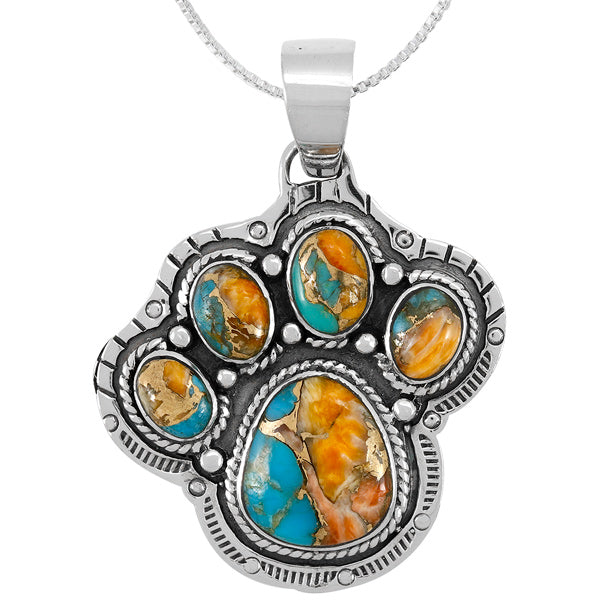 Spiny Turquoise Paw Pendant Sterling Silver P3326-C89