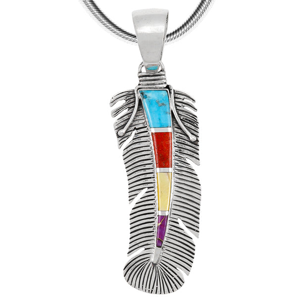 Multicolor Feather Pendant Sterling Silver P3327-C01