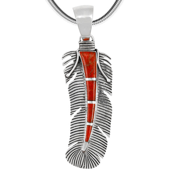 Coral Feather Pendant Sterling Silver P3327-C74