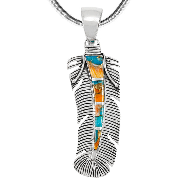 Spiny Turquoise Feather Pendant Sterling Silver P3327-C89