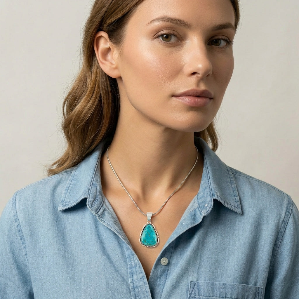 Turquoise Pendant SilverBronzé P3328-SB-C75