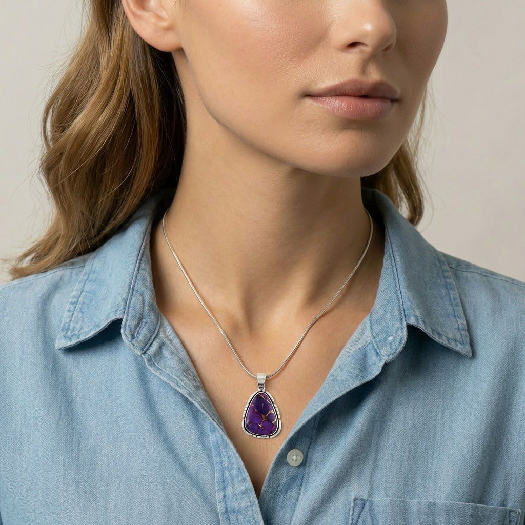 Turquoise Pendant SilverBronzé P3328-SB-C77