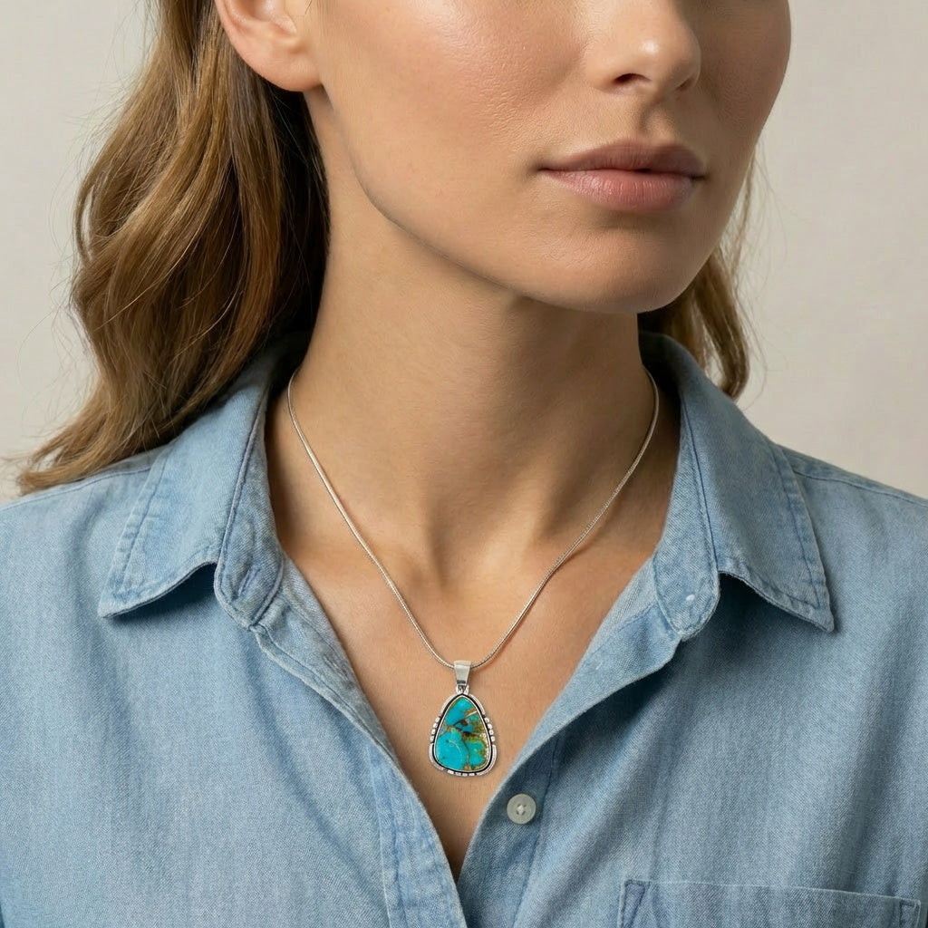 Matrix Turquoise Pendant Sterling Silver P3328-C84