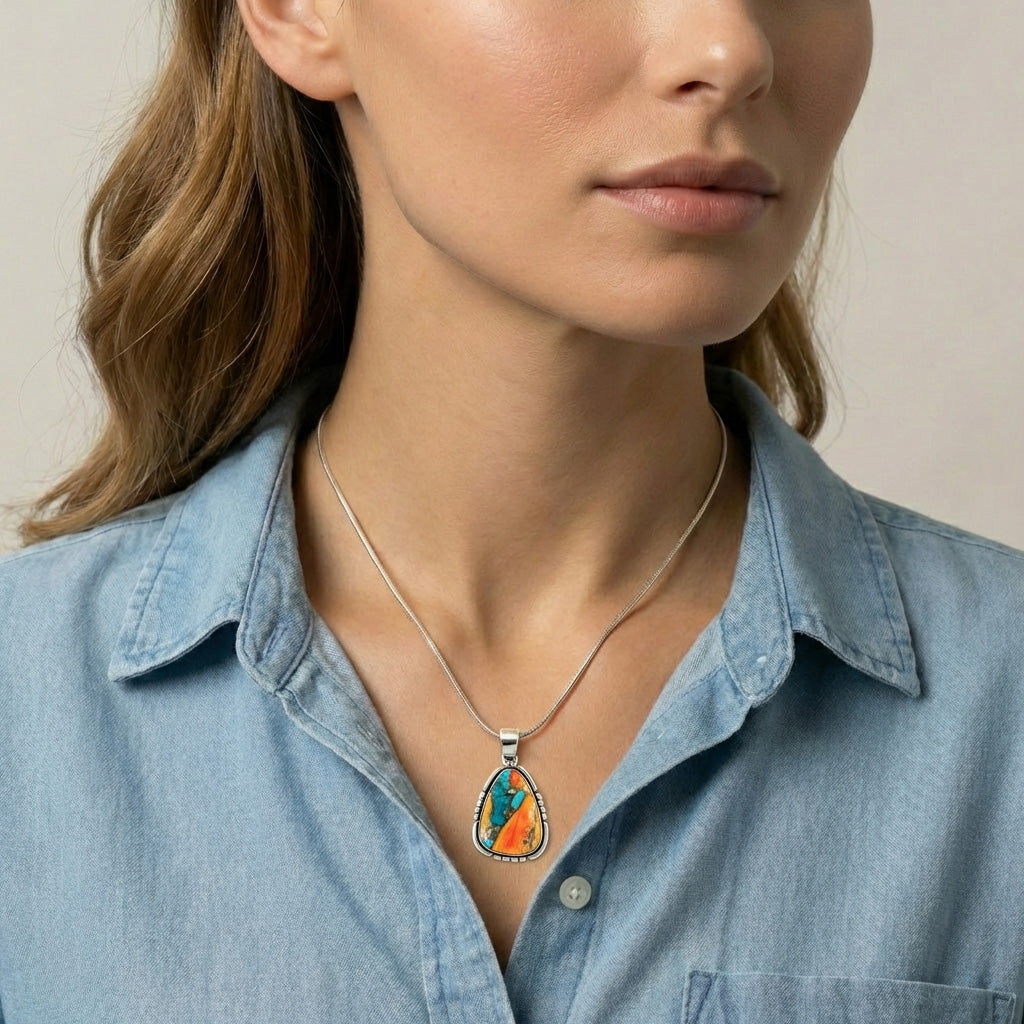 Spiny Turquoise Pendant SilverBronzé P3328-SB-C89