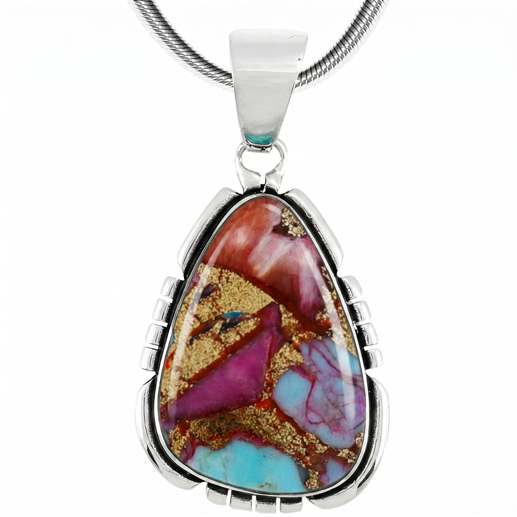 Rainbow Spiny Turquoise Pendant Sterling Silver P3328-C91