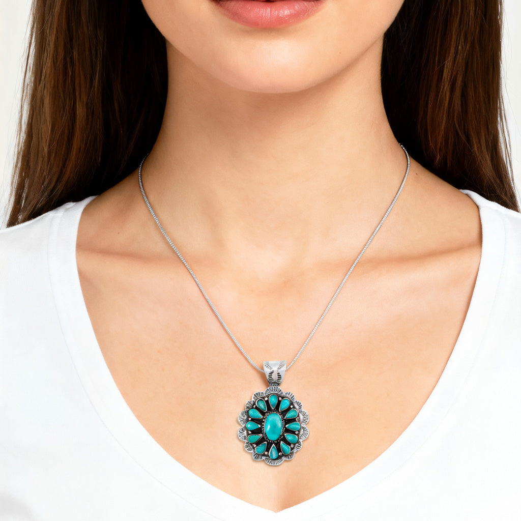 Turquoise Pendant SilverBronzé P3329-SB-C75
