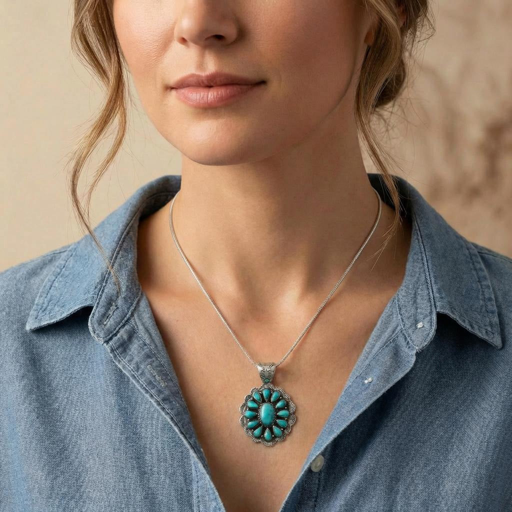 Turquoise Pendant SilverBronzé P3329-SB-C75