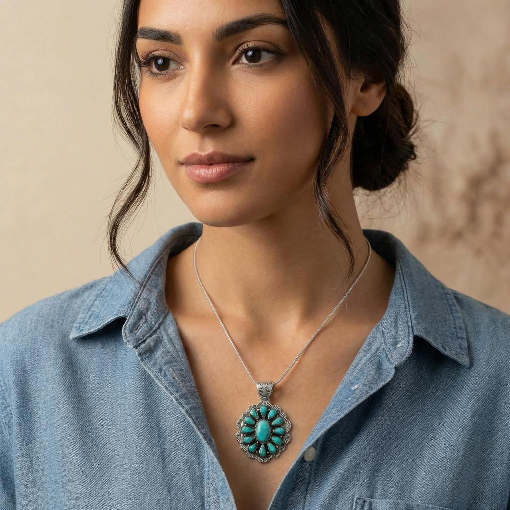 Turquoise Pendant SilverBronzé P3329-SB-C75