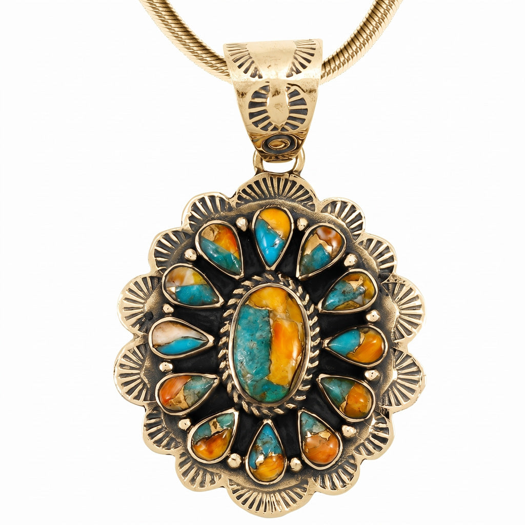 Spiny Turquoise Pendant GoldCopper P3329-GB-C89
