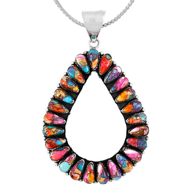 Rainbow Spiny Turquoise Pendant Sterling Silver P3330-C91