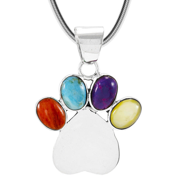 Multicolor Paw Heart Pendant Sterling Silver P3331-C71