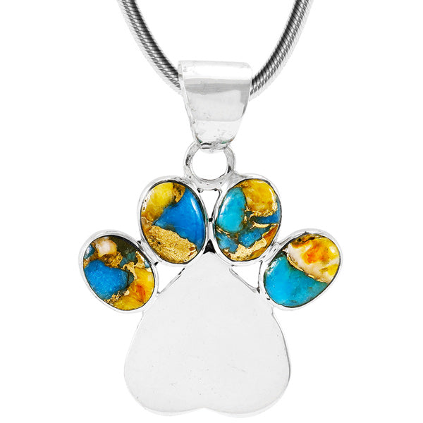 Spiny Turquoise Paw Heart Pendant Sterling Silver P3331-C89