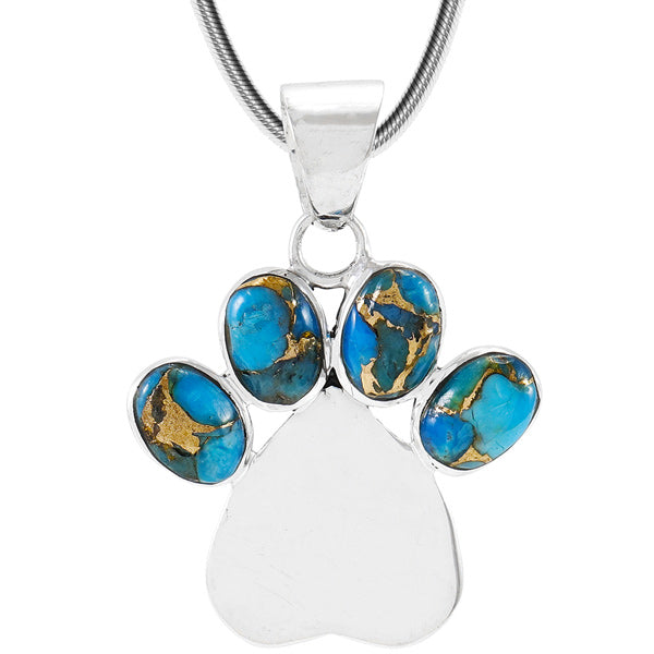 Matrix Turquoise Paw Heart Pendant Sterling Silver P3331-C84