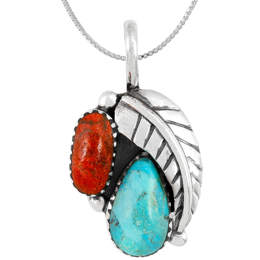 Turquoise & Coral Pendant Sterling Silver P3332-C85