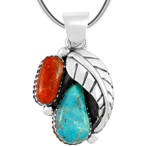 Turquoise & Coral Pendant Sterling Silver P3332-C85-BAIL