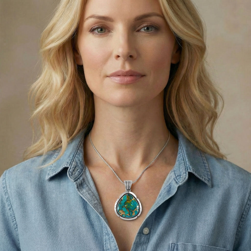 Matrix Turquoise Sterling Silver Pendant P3334-C84