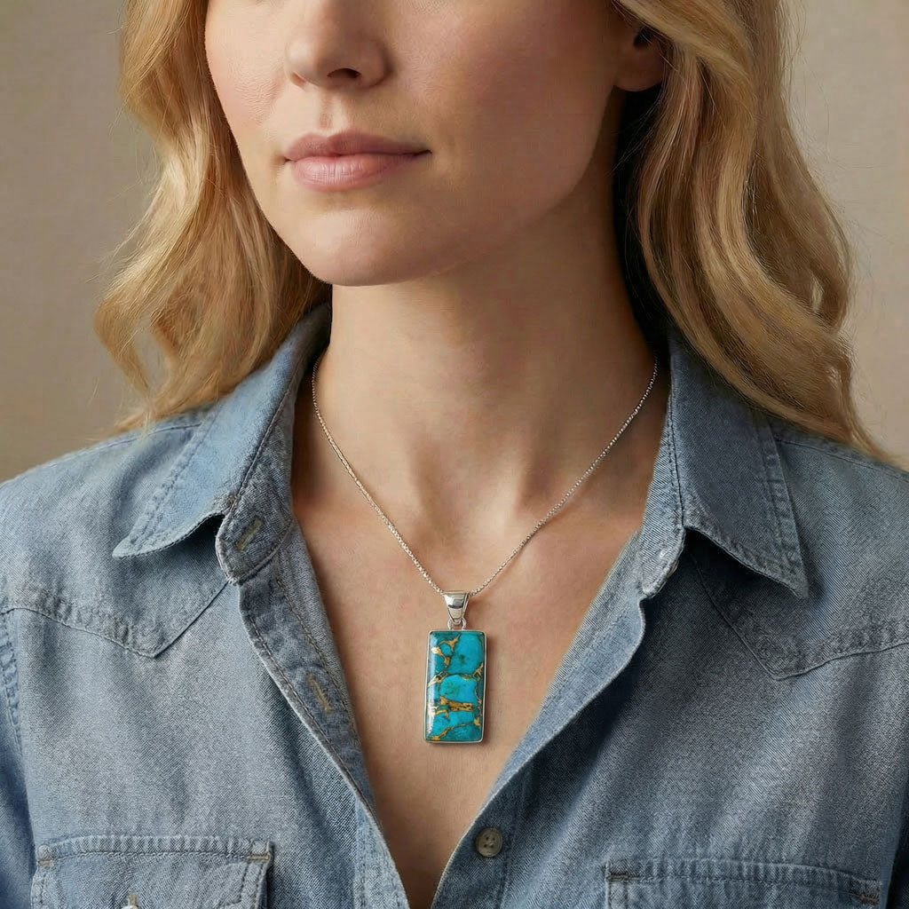 Matrix Turquoise Sterling Silver Pendant P3335-C84