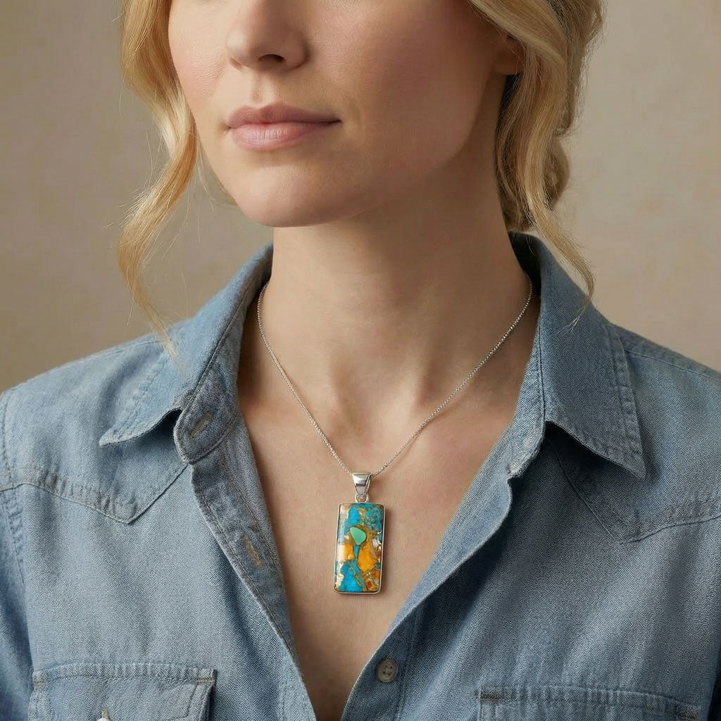 Spiny Turquoise Sterling Silver Pendant P3335-C89