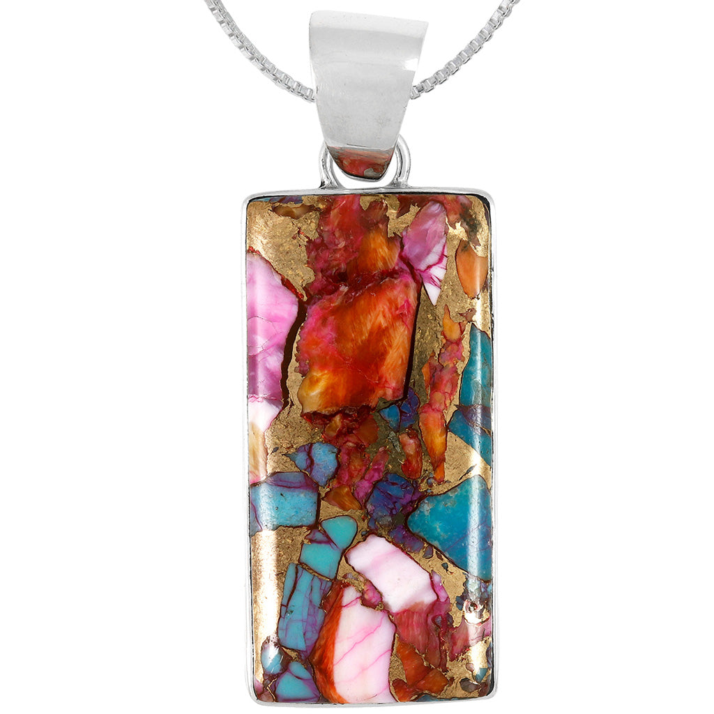 Rainbow Spiny Turquoise Pendant Sterling Silver P3335-C91