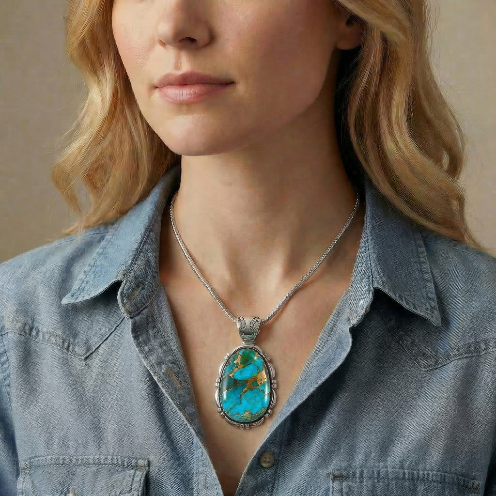 Matrix Turquoise Sterling Silver Pendant P3336-C84