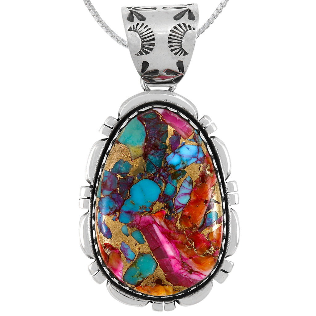Rainbow Spiny Turquoise Pendant Sterling Silver P3336-C91