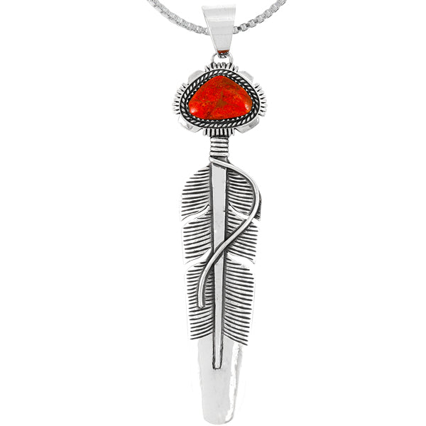 Coral Feather Pendant Sterling Silver P3338-LG-C74 (Larger version)