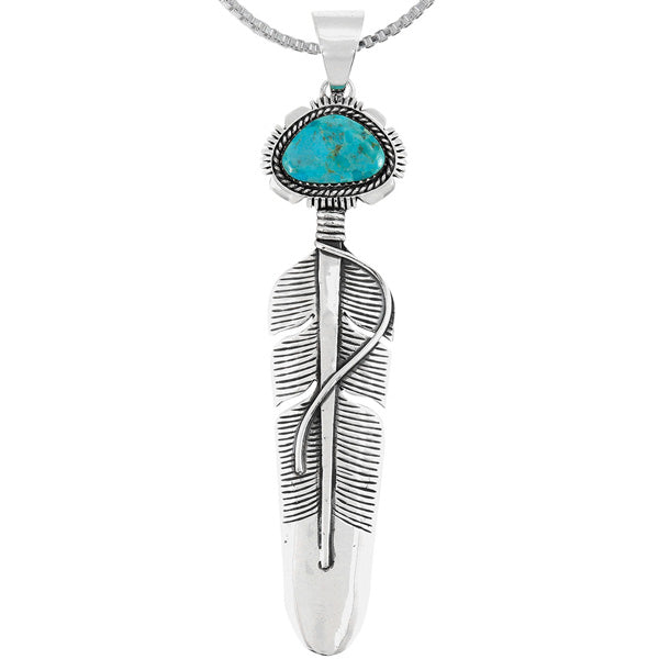 Turquoise Sterling Silver Feather Pendant P3338-LG-C75 (Larger version)