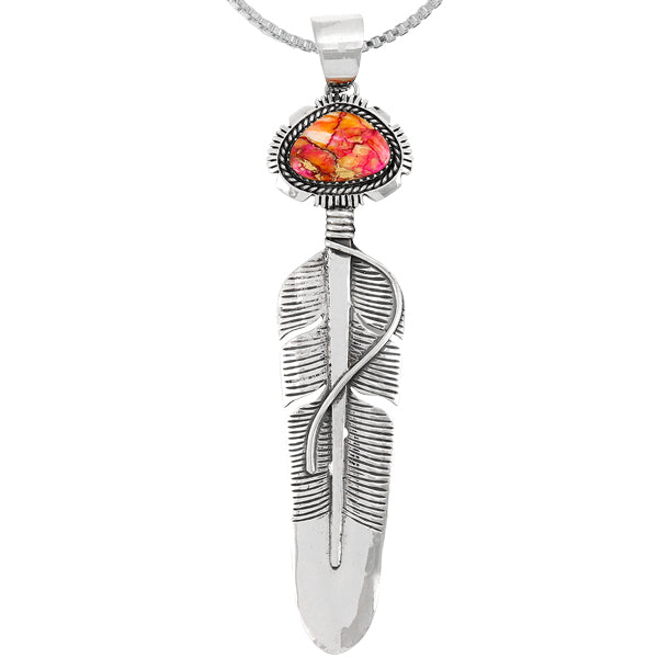 Plum Spiny Feather Pendant Sterling Silver P3338-LG-C92 (Larger version)