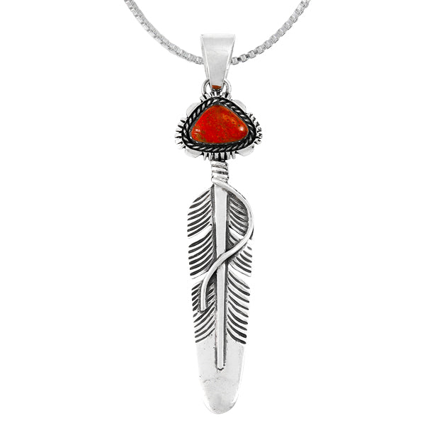 Coral Feather Pendant Sterling Silver P3338-SM-C74