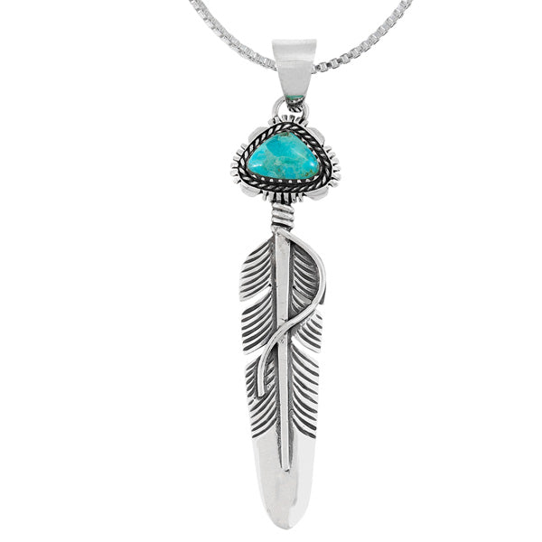 Turquoise Sterling Silver Feather Pendant P3338-SM-C75